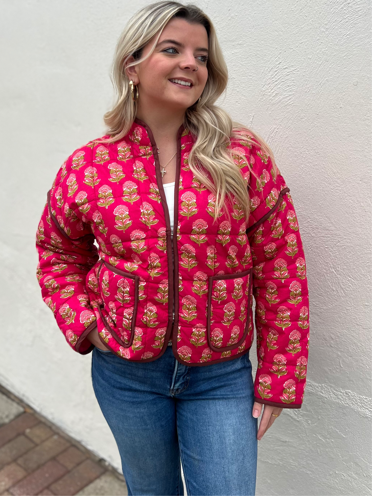 Pink quilted floral jacket