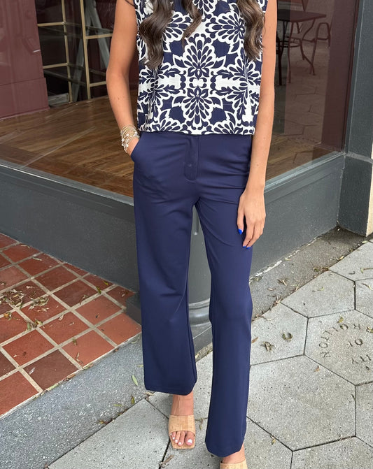 Navy slim wide leg pants