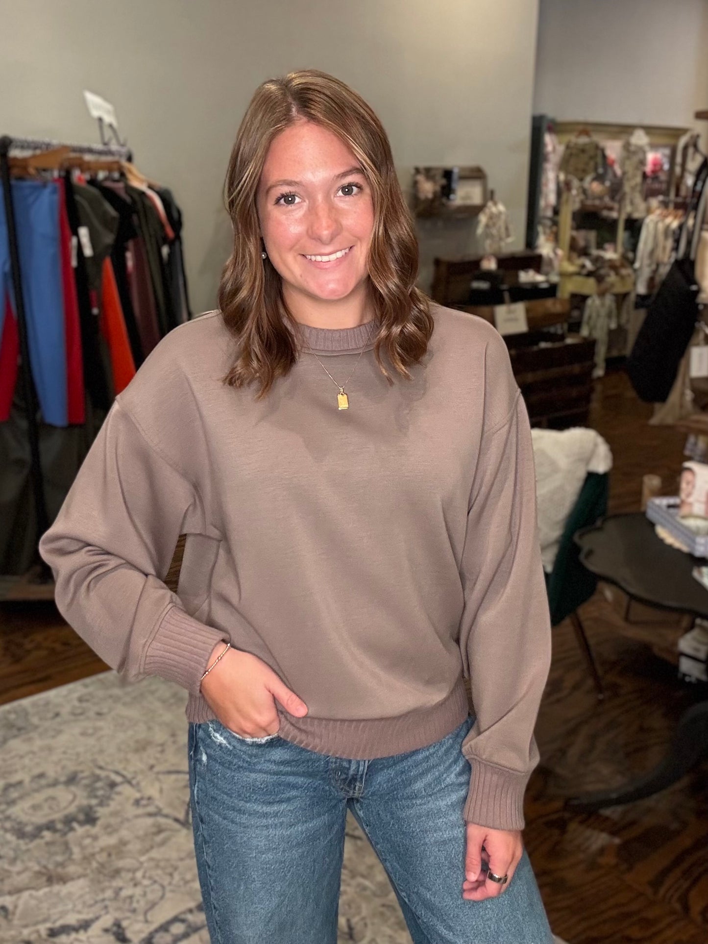Modal ribbed crew neck top