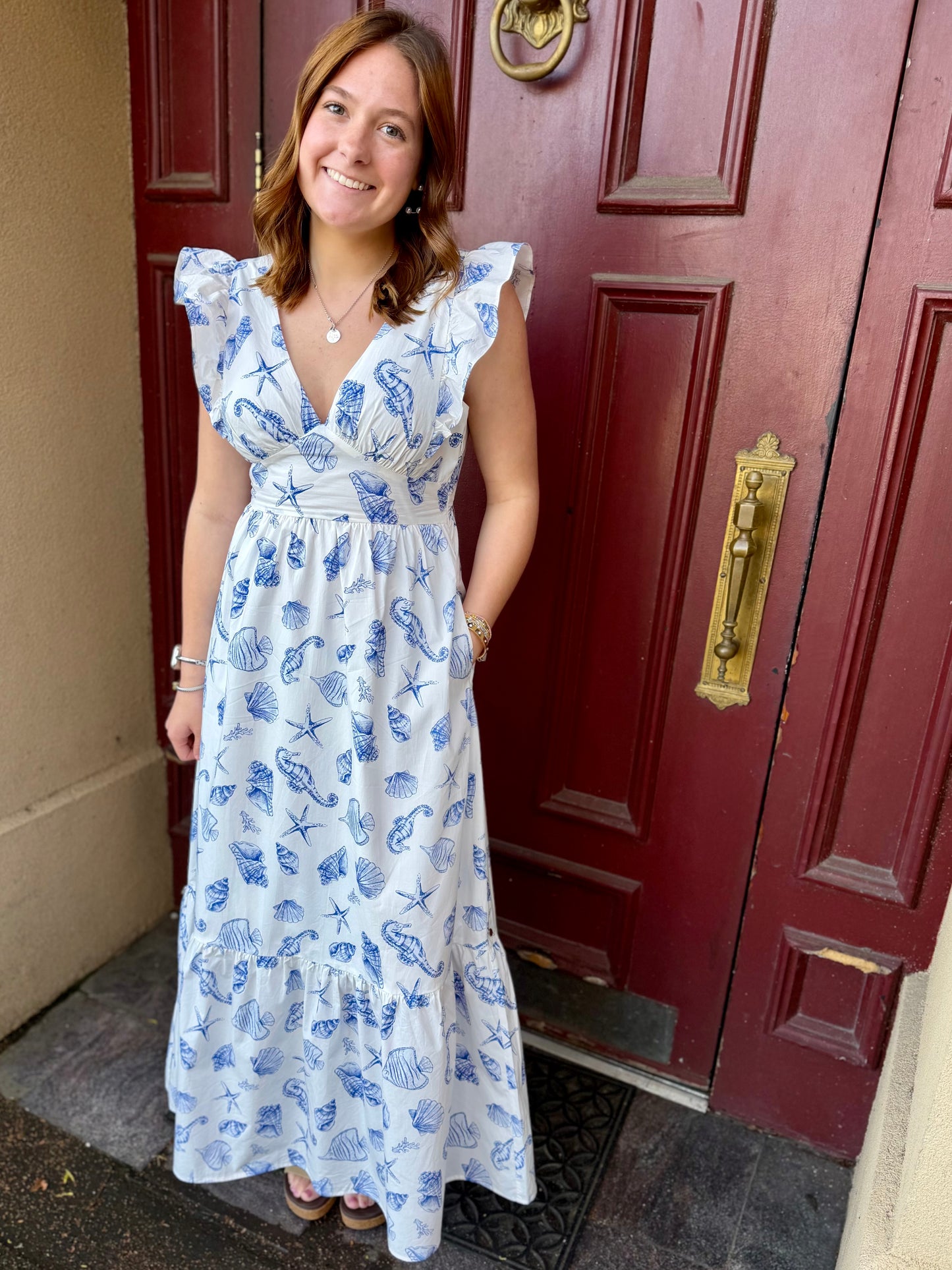 Seashell print maxi dress
