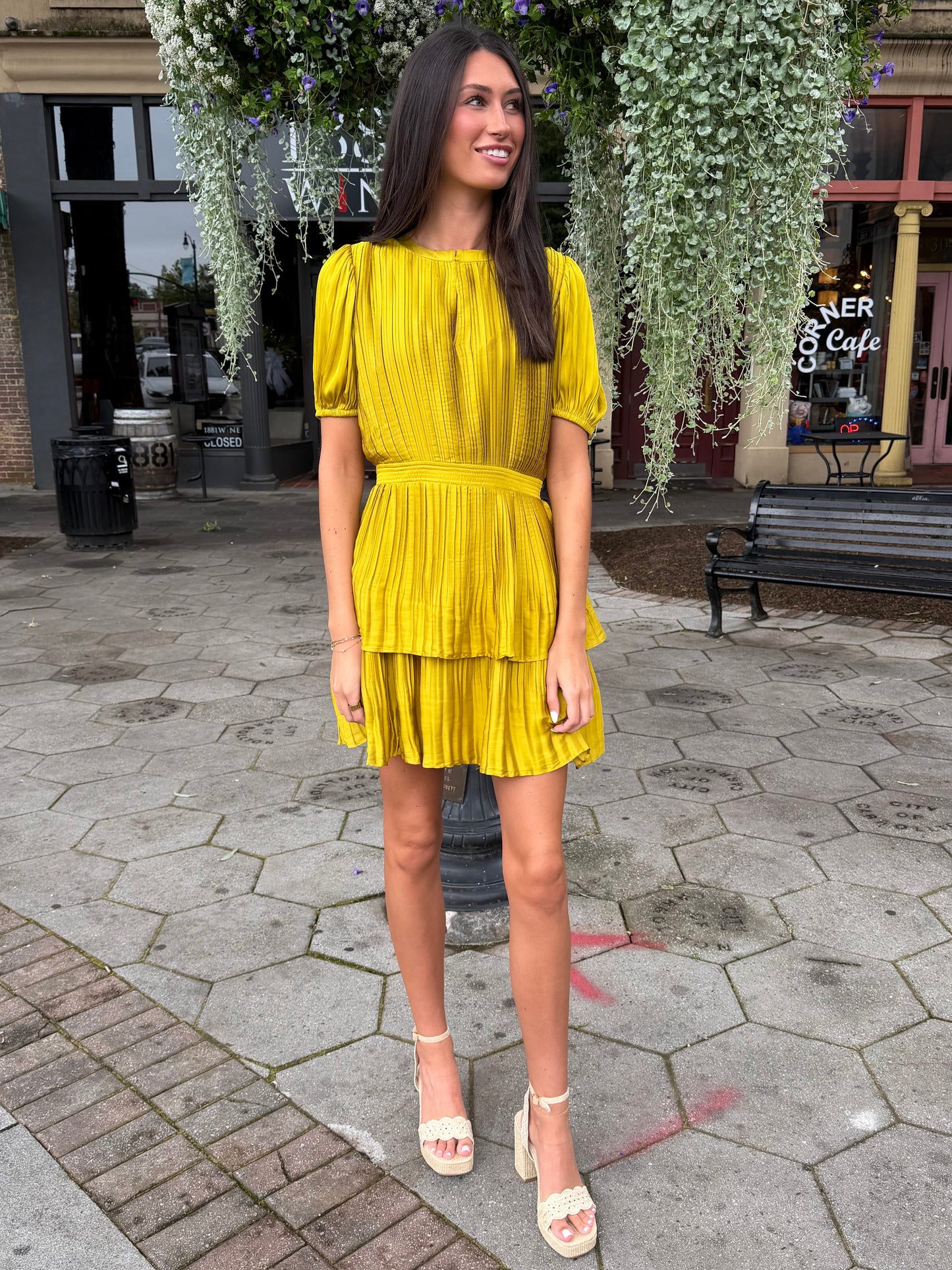 Chartreuse haze mini dress