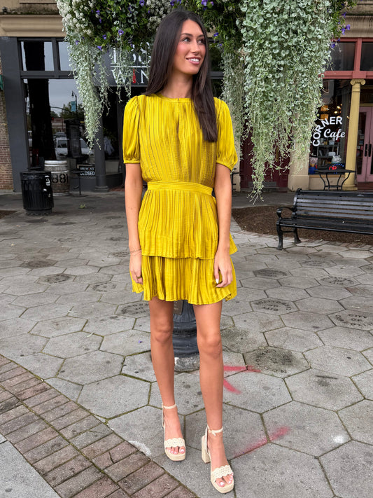 Chartreuse haze mini dress