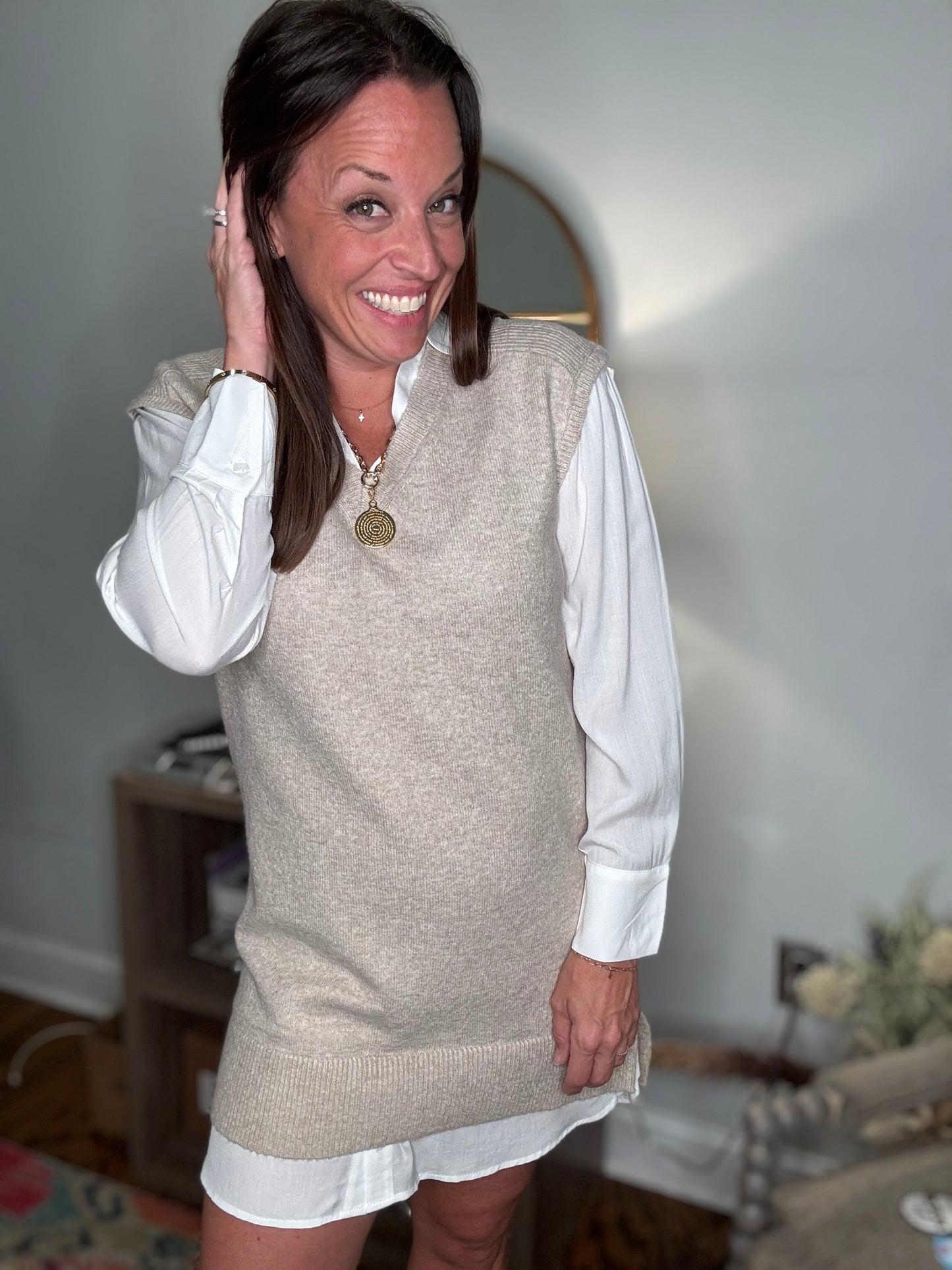 Mixed media shirt dress