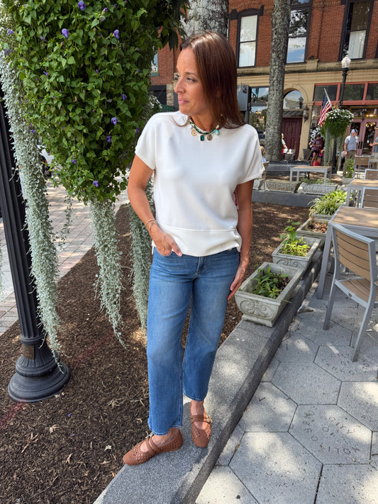 Midrise slim wide denim