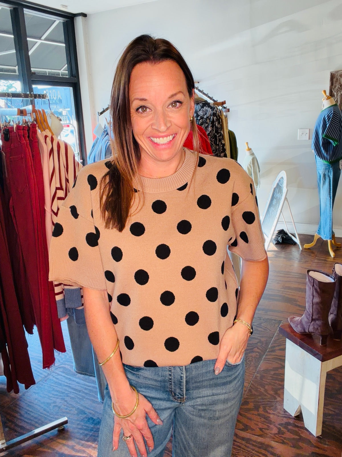 Polka dot taupe sweater