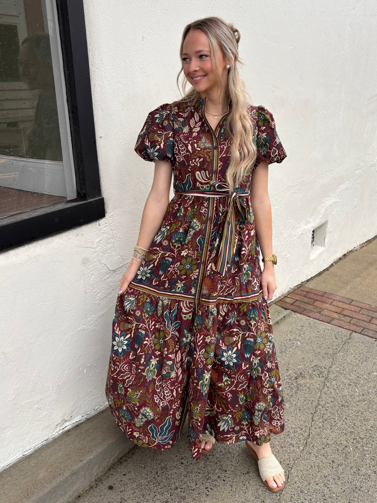 Burgundy print dress