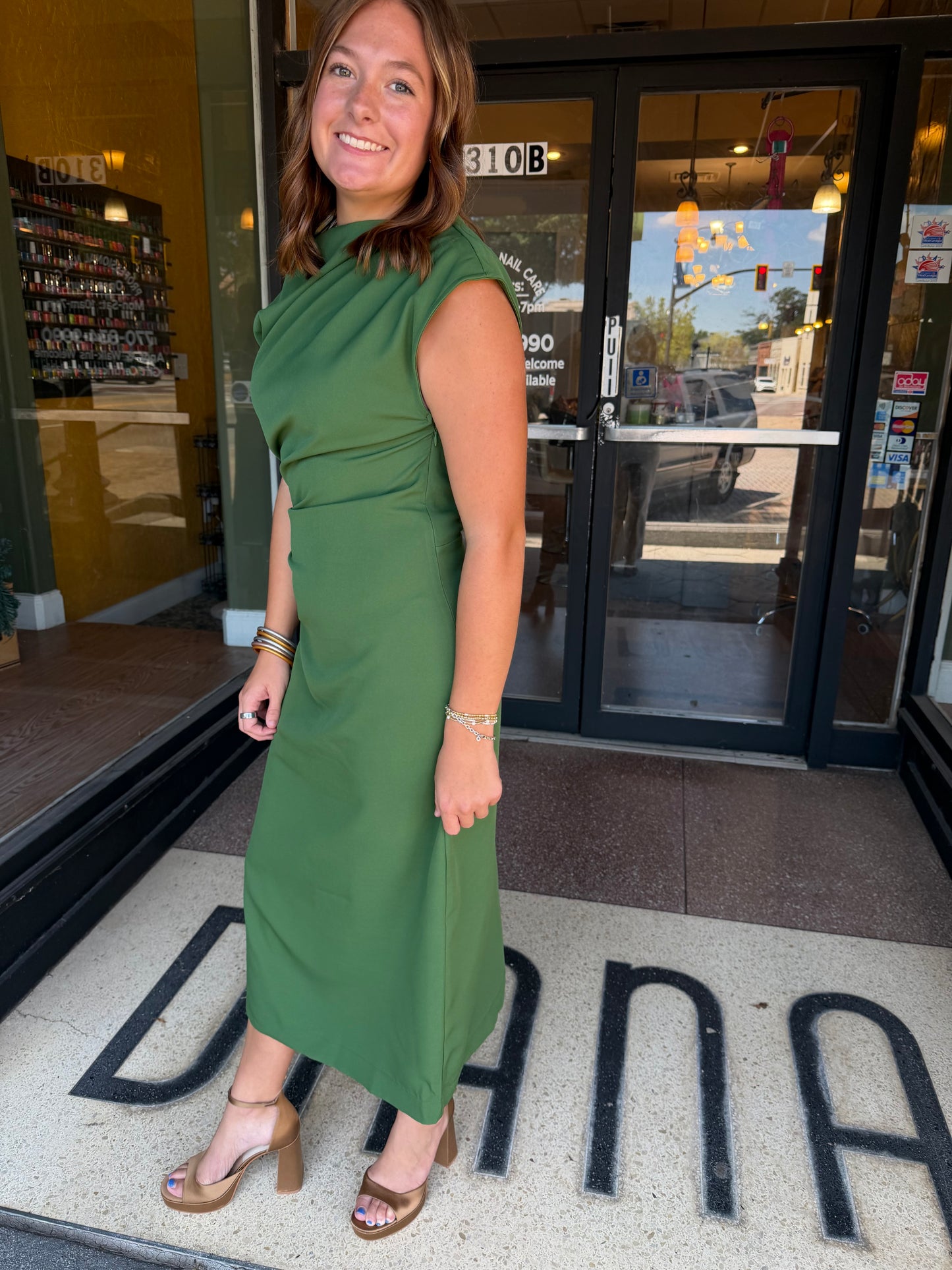 Asymmetrical neck midi dress