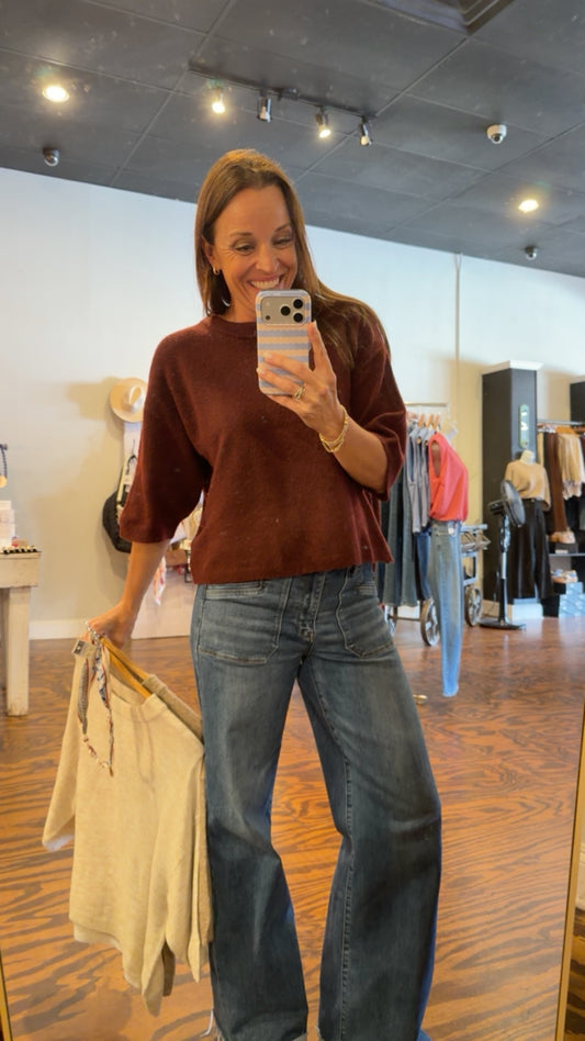 Heathered half sleeve sweater