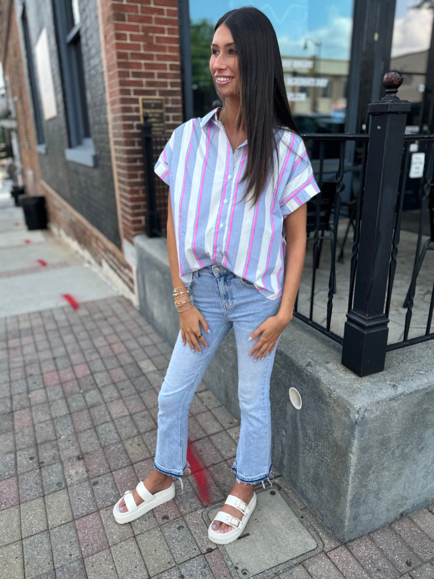 Summer stripe button up