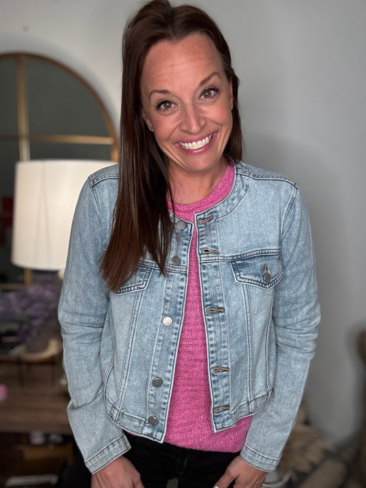 Scoop neck denim jacket