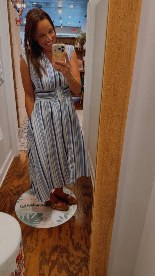 Denim striped midi dress