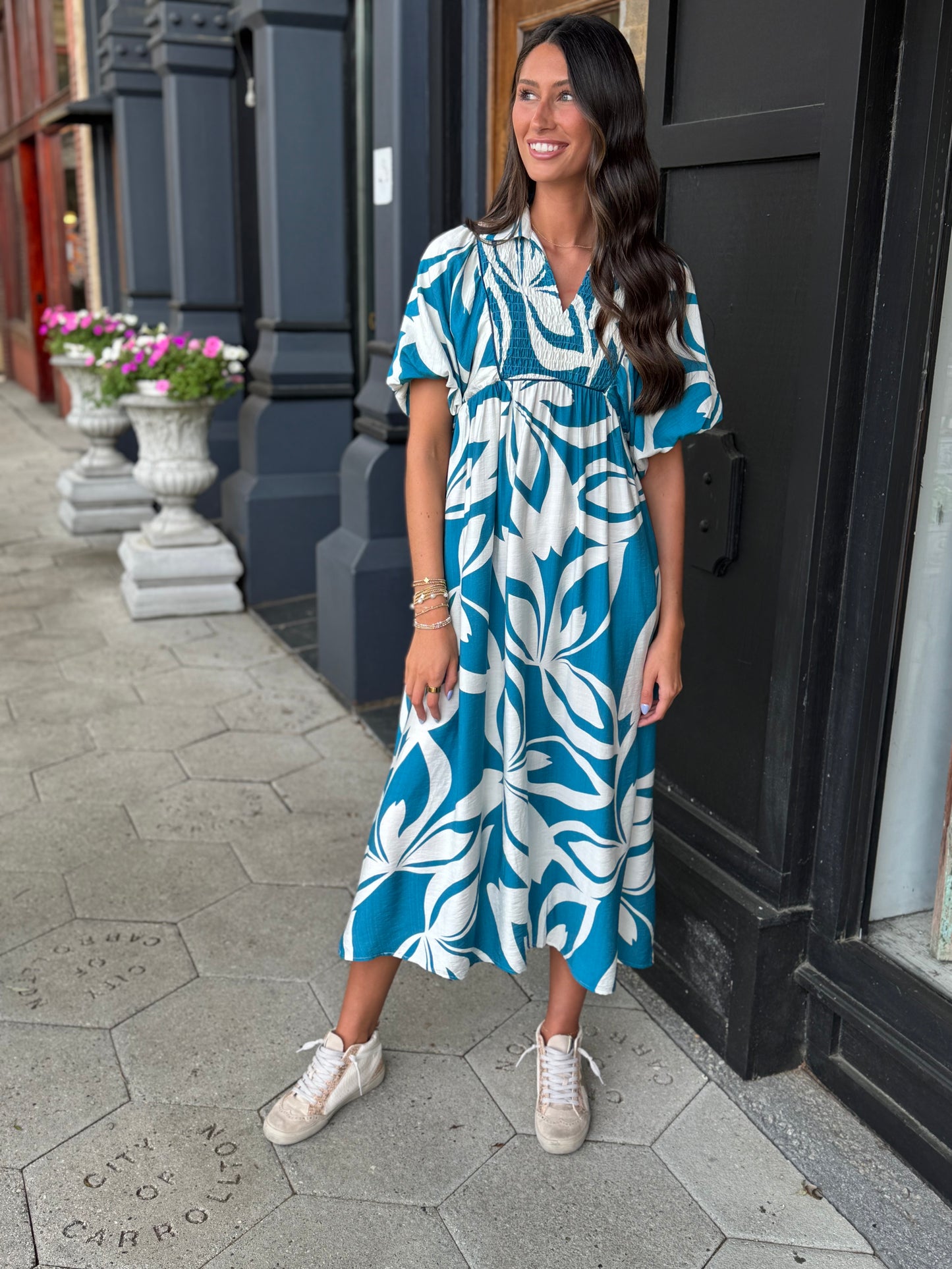 Turquoise mix midi dress