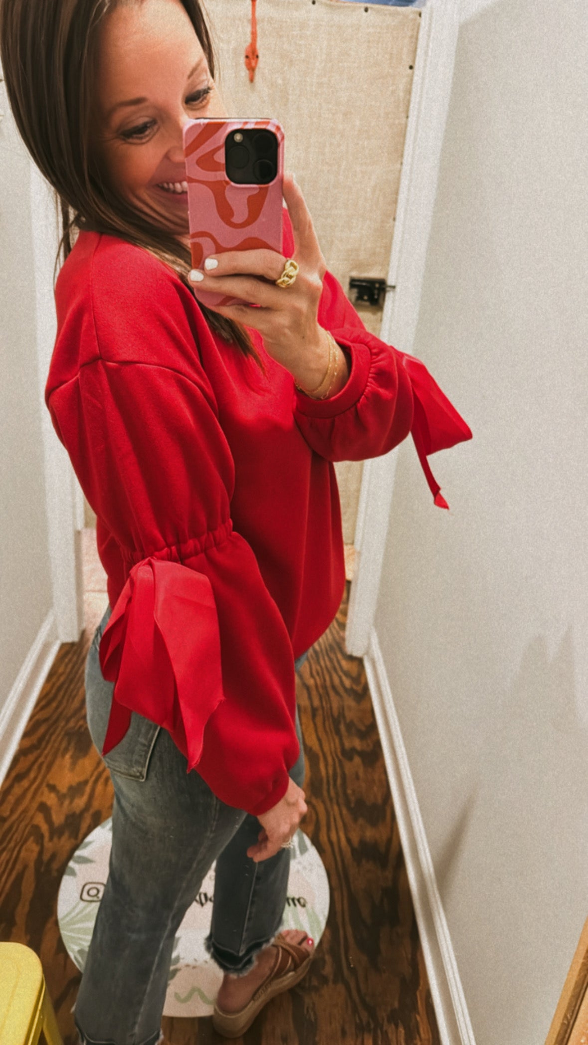 Red ribbon tie sweatshirt