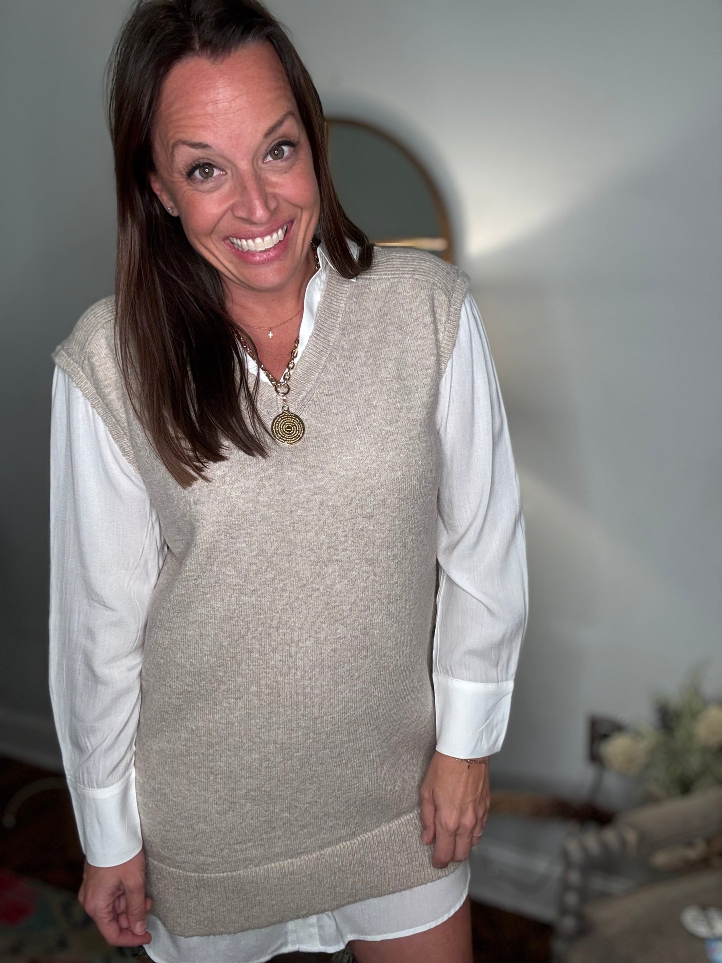 Mixed media shirt dress