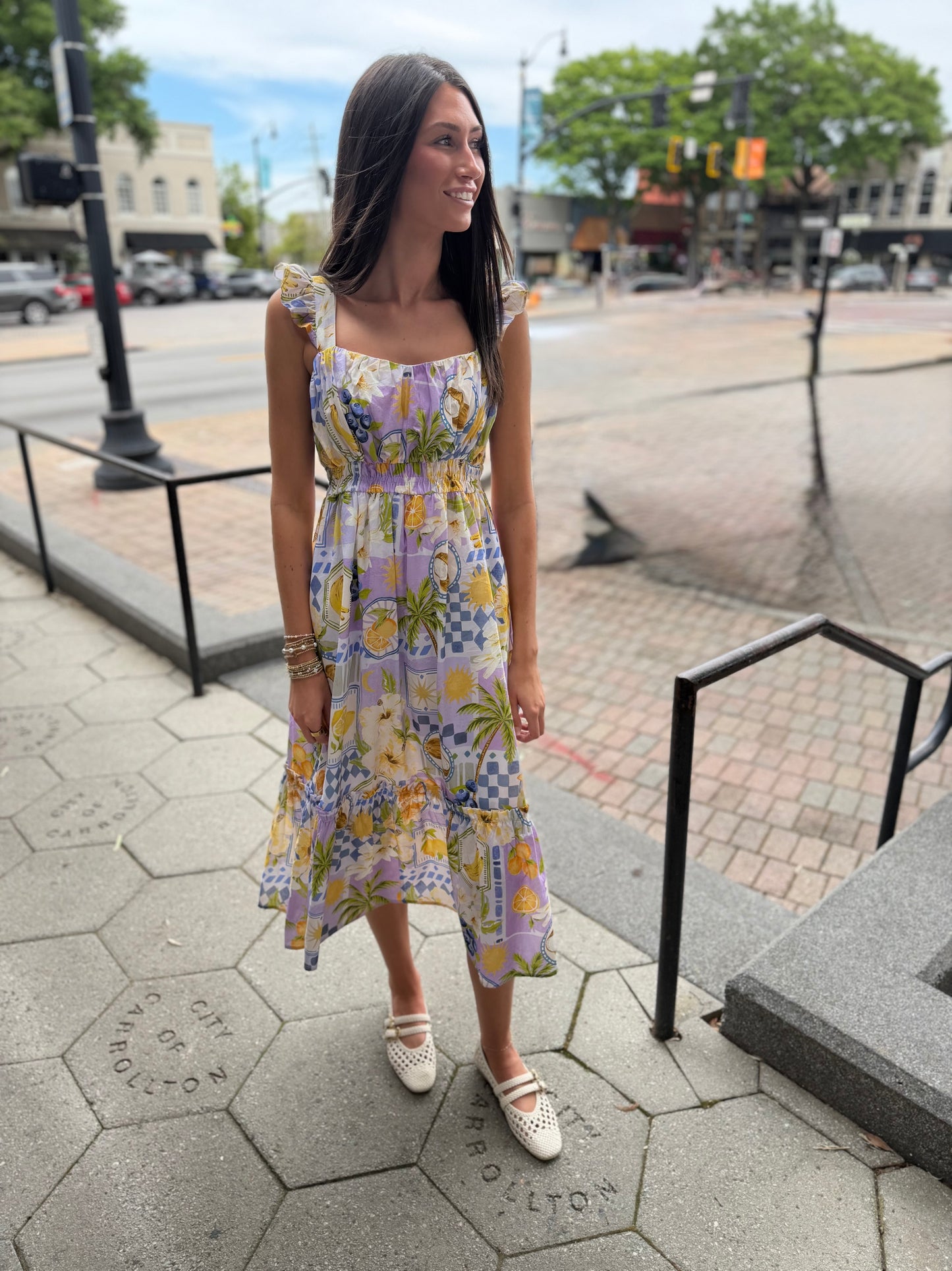 Lavender lagoon print midi