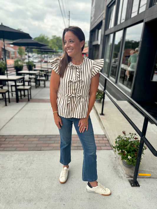 Front tie peplum top