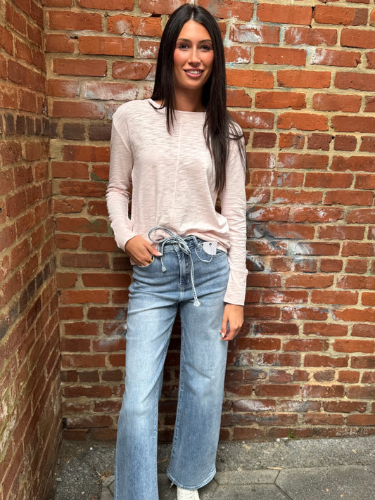 Tie waist wide leg jeans