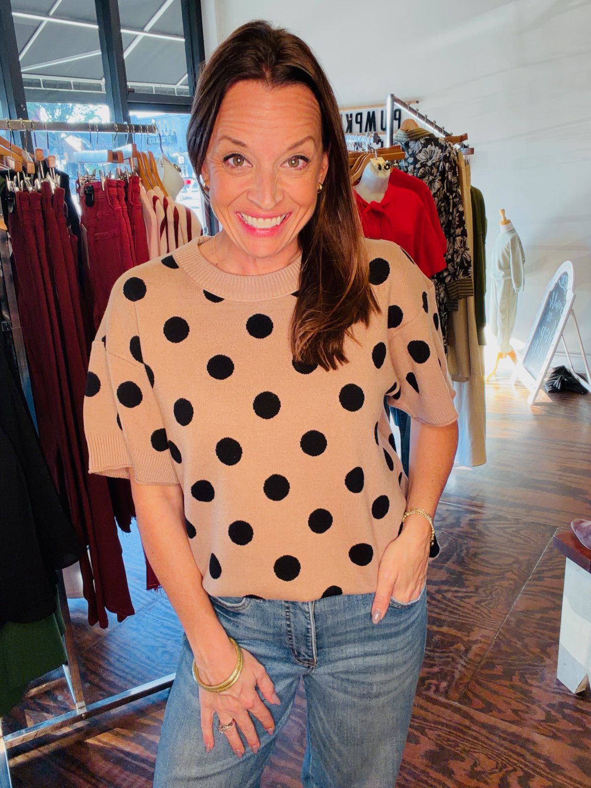 Polka dot taupe sweater