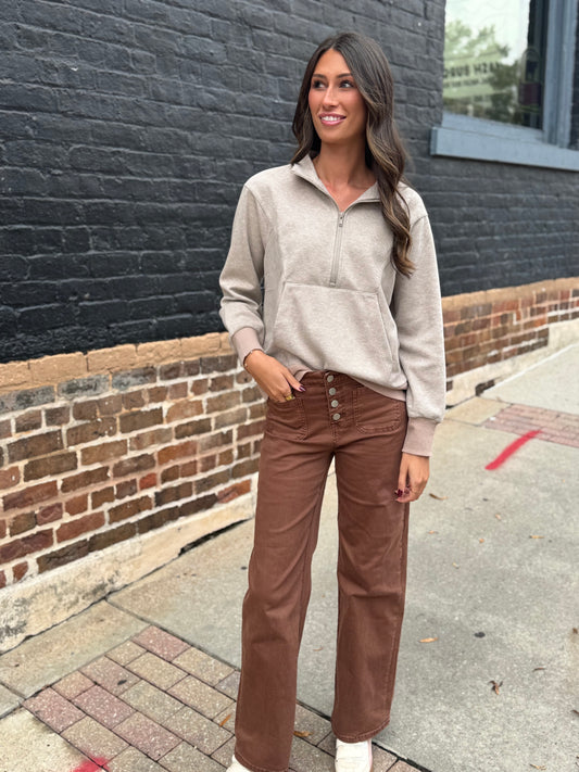 Espresso front patch pants