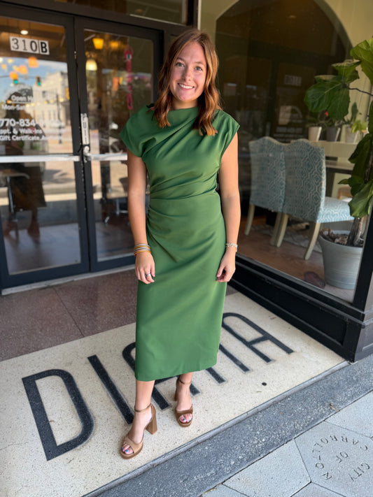 Asymmetrical neck midi dress