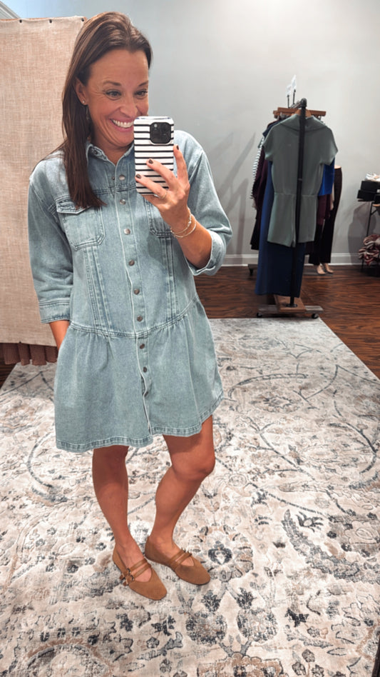 Button up denim mini dress