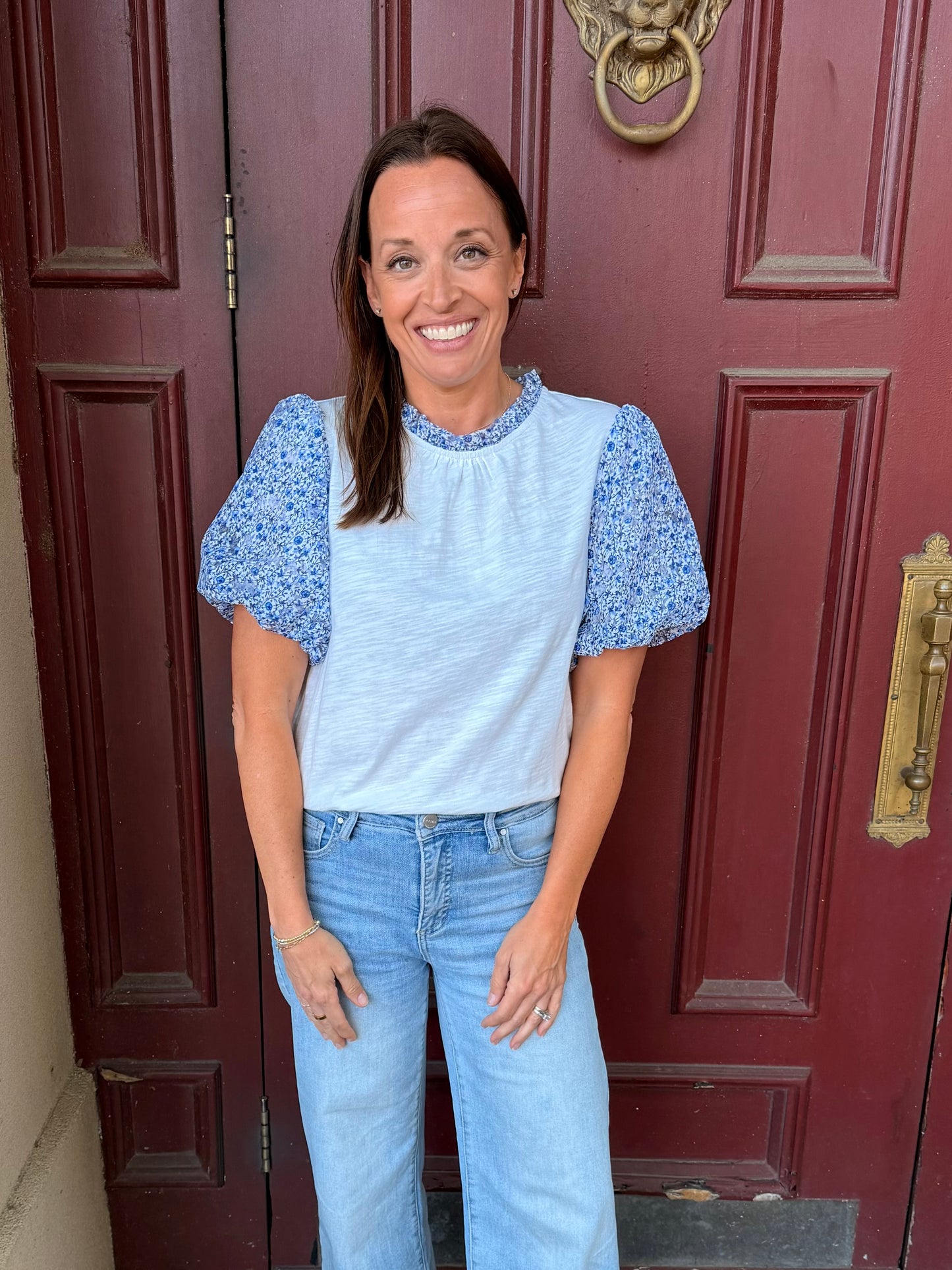 Floral fancy bubble sleeve top