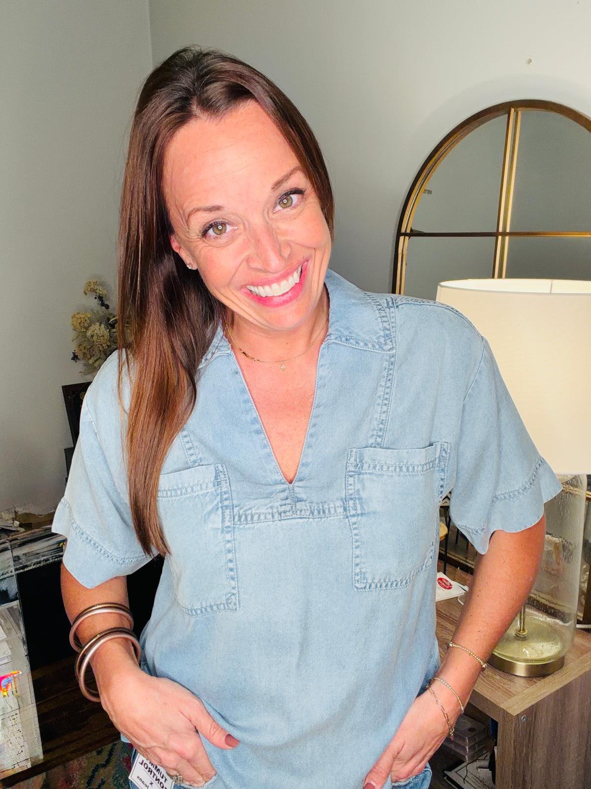 V-neck pullover tencel top