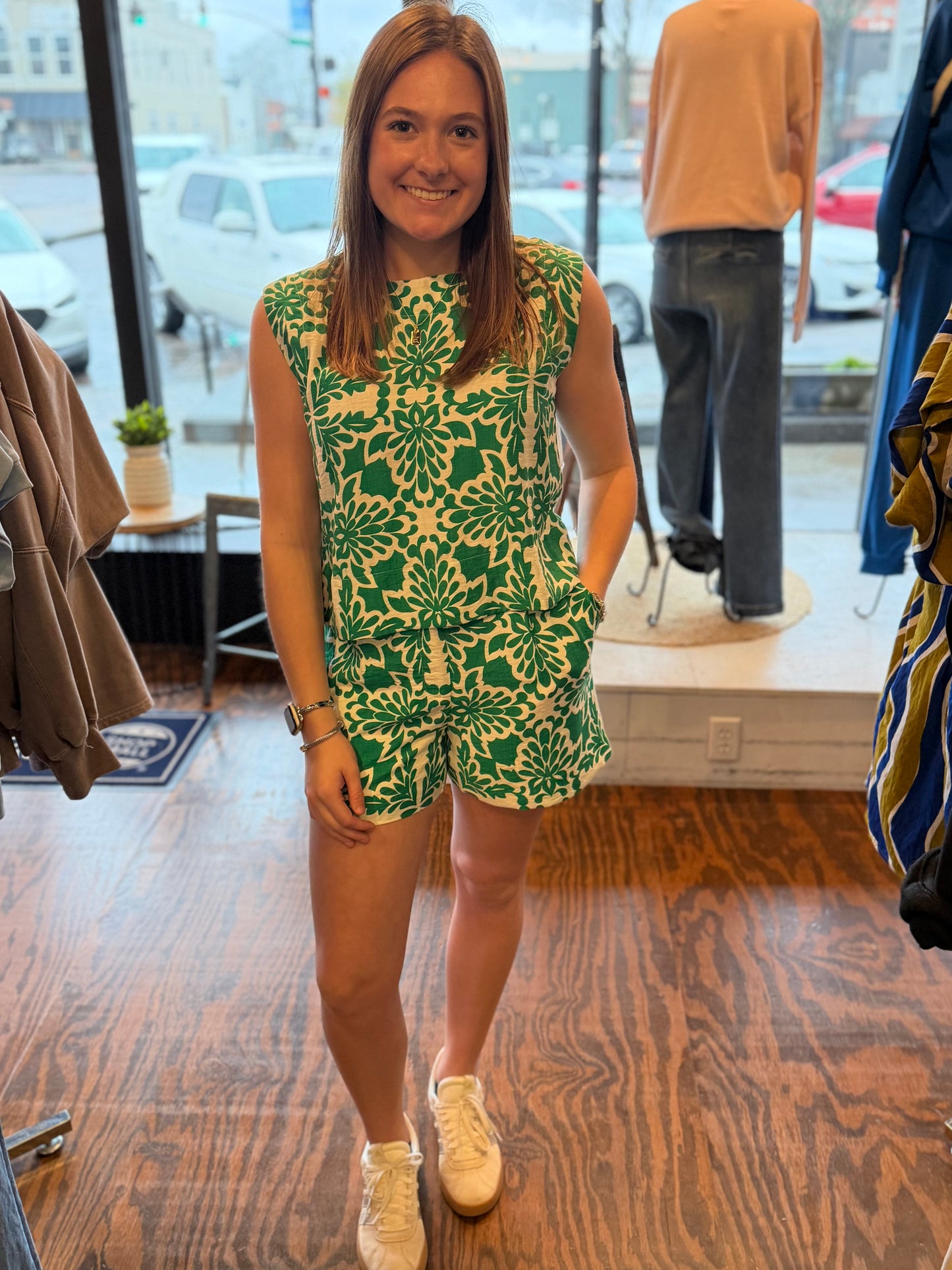 Green print shorts