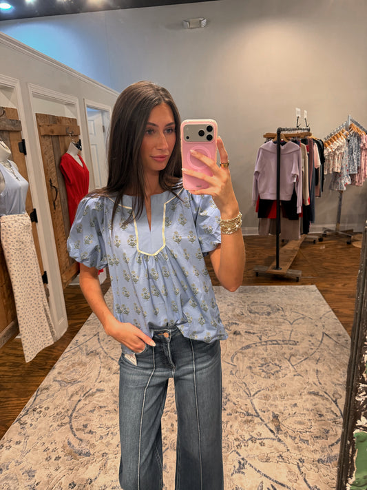 Periwinkle notch neck top