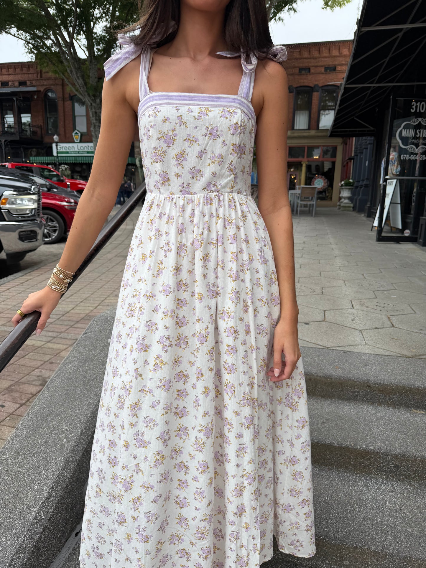 Lavender stripe & floral midi