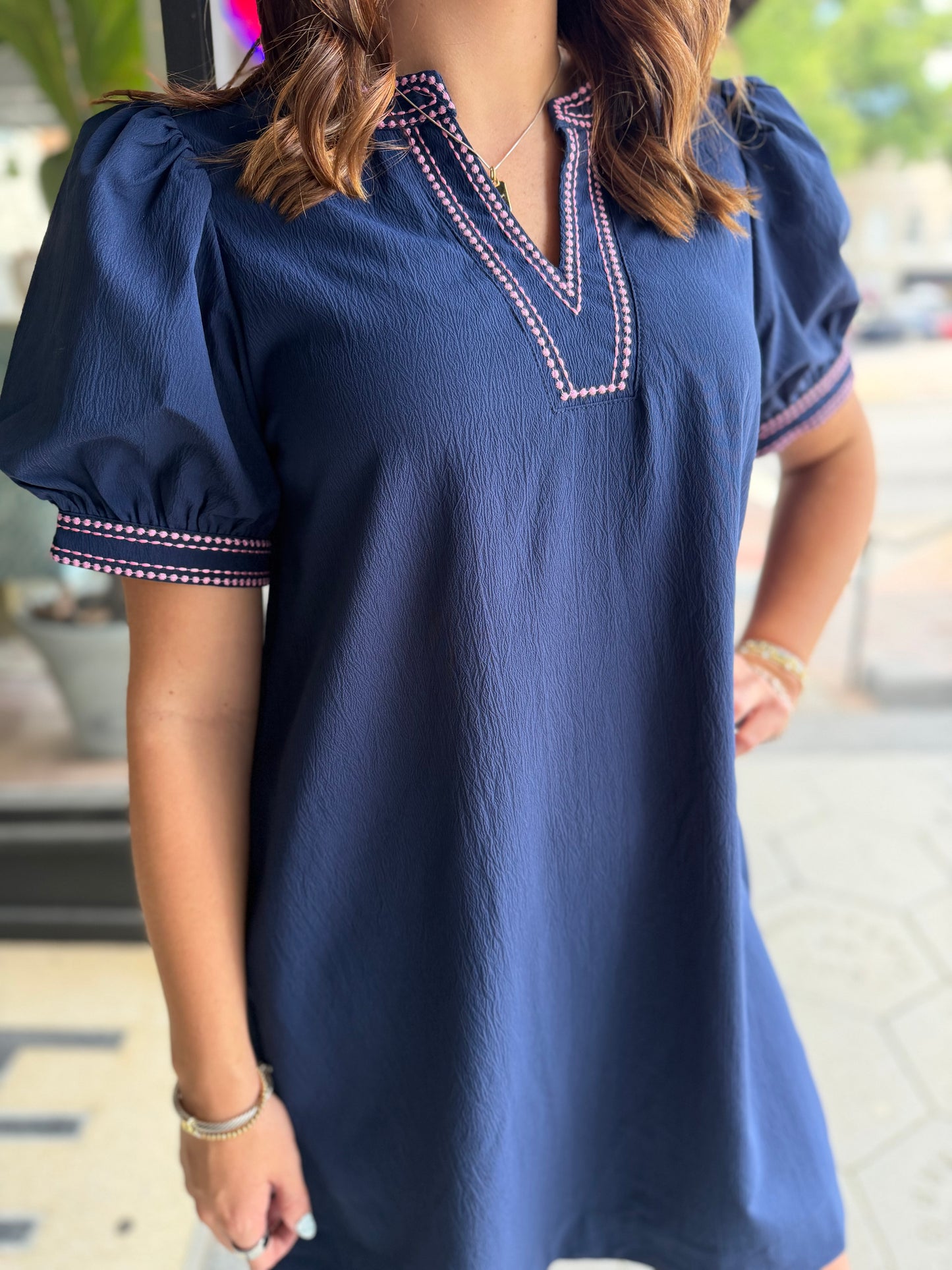 Navy embroidered dress
