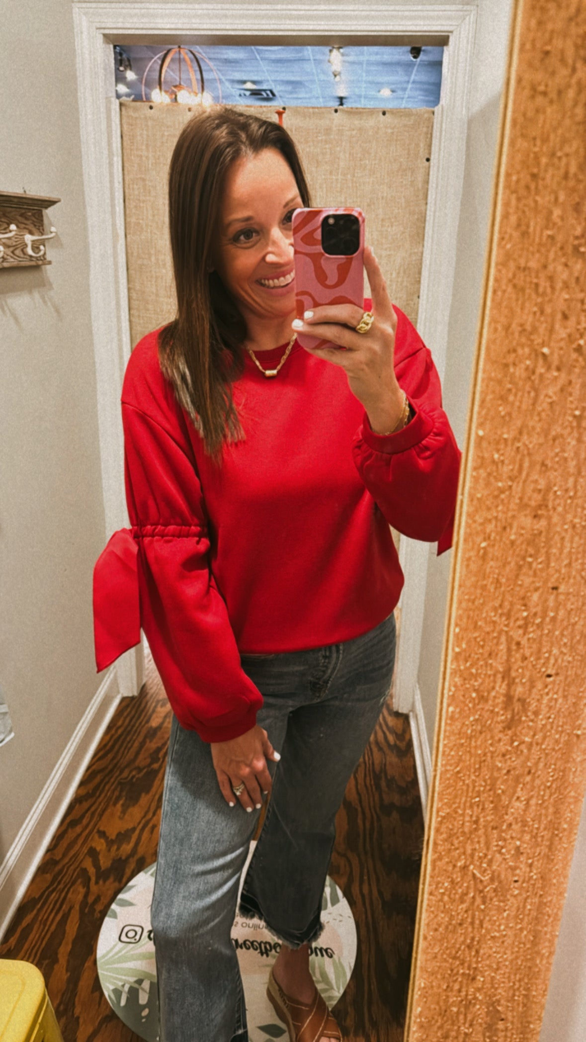 Red ribbon tie sweatshirt