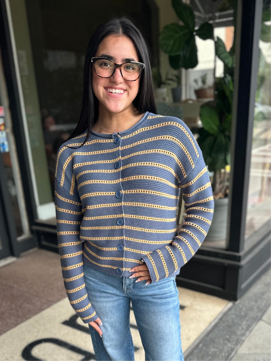 Golden blue button up sweater