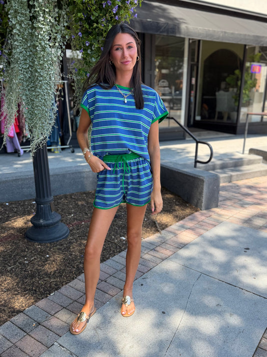 Royal/ green short set