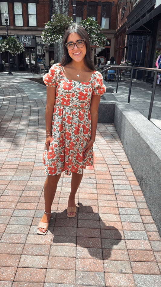 Square neck floral mini dress
