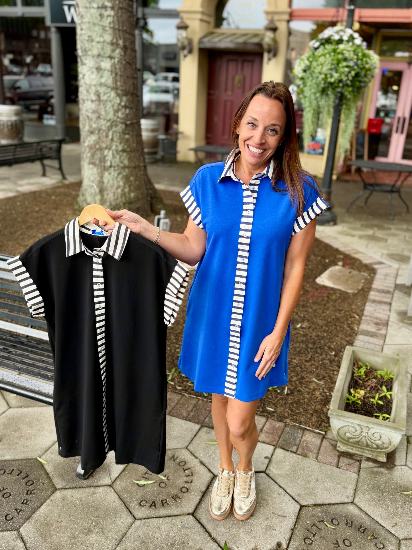Stripe detail button down dress