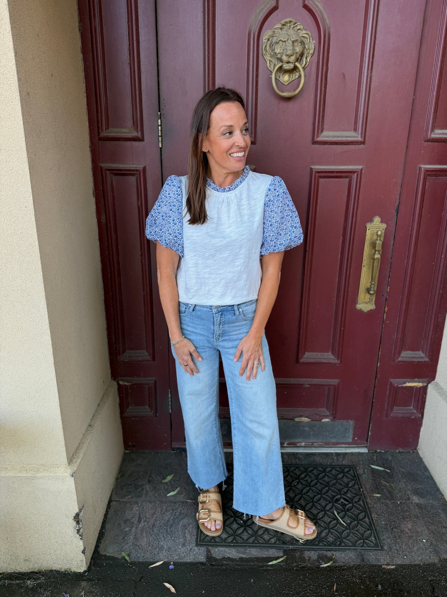 Floral fancy bubble sleeve top