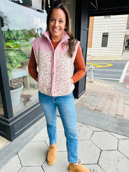 Check and ditsy quilted vest