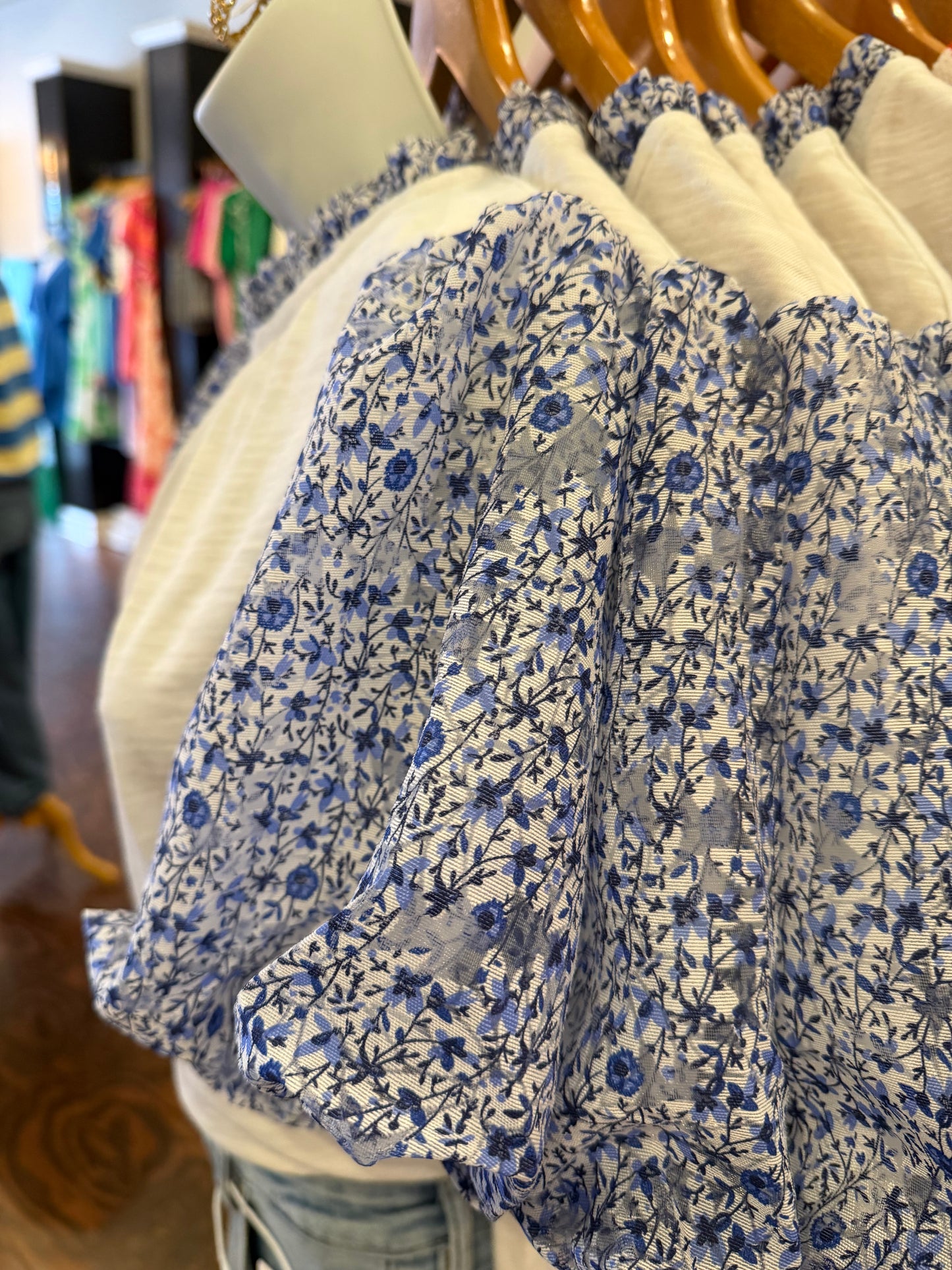 Floral fancy bubble sleeve top