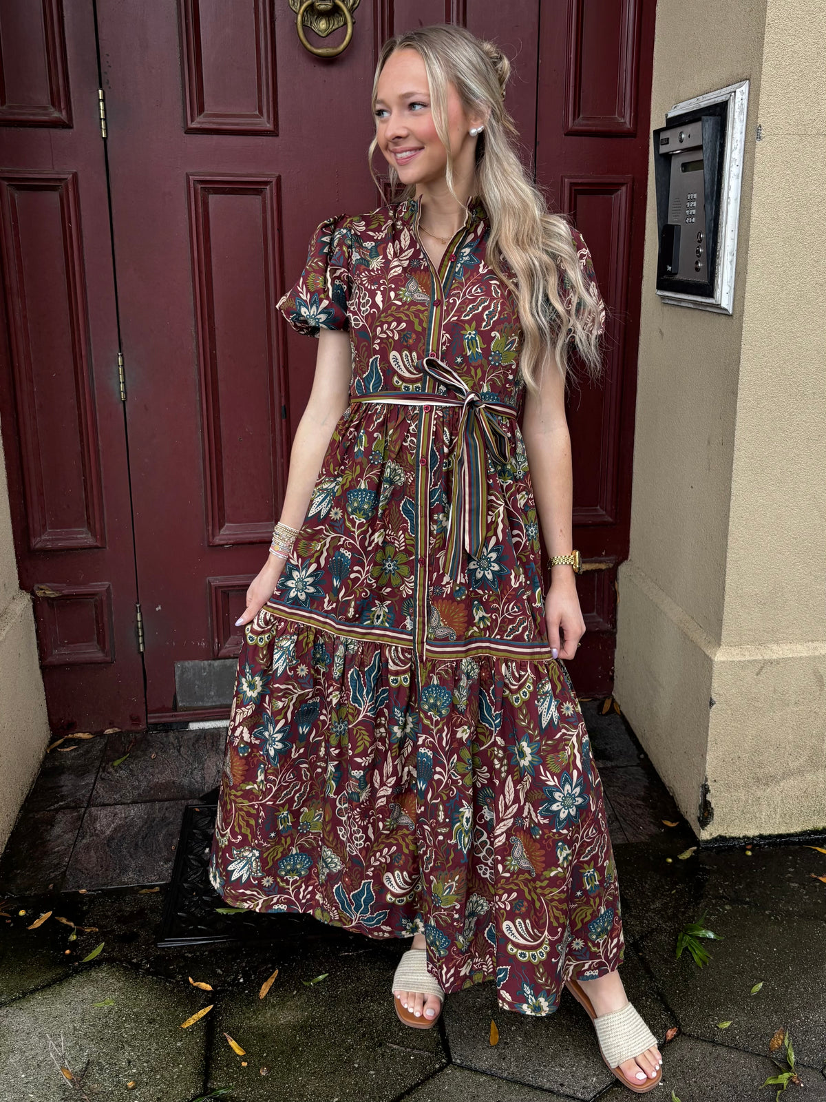 Burgundy print dress