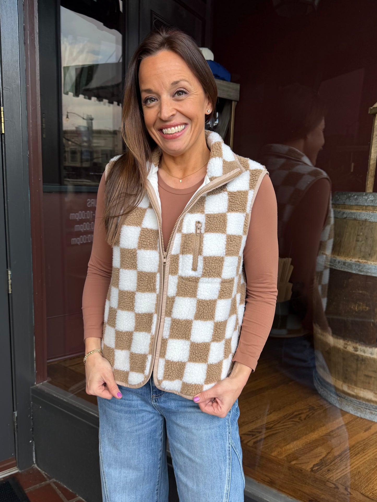 Khaki sherpa vest