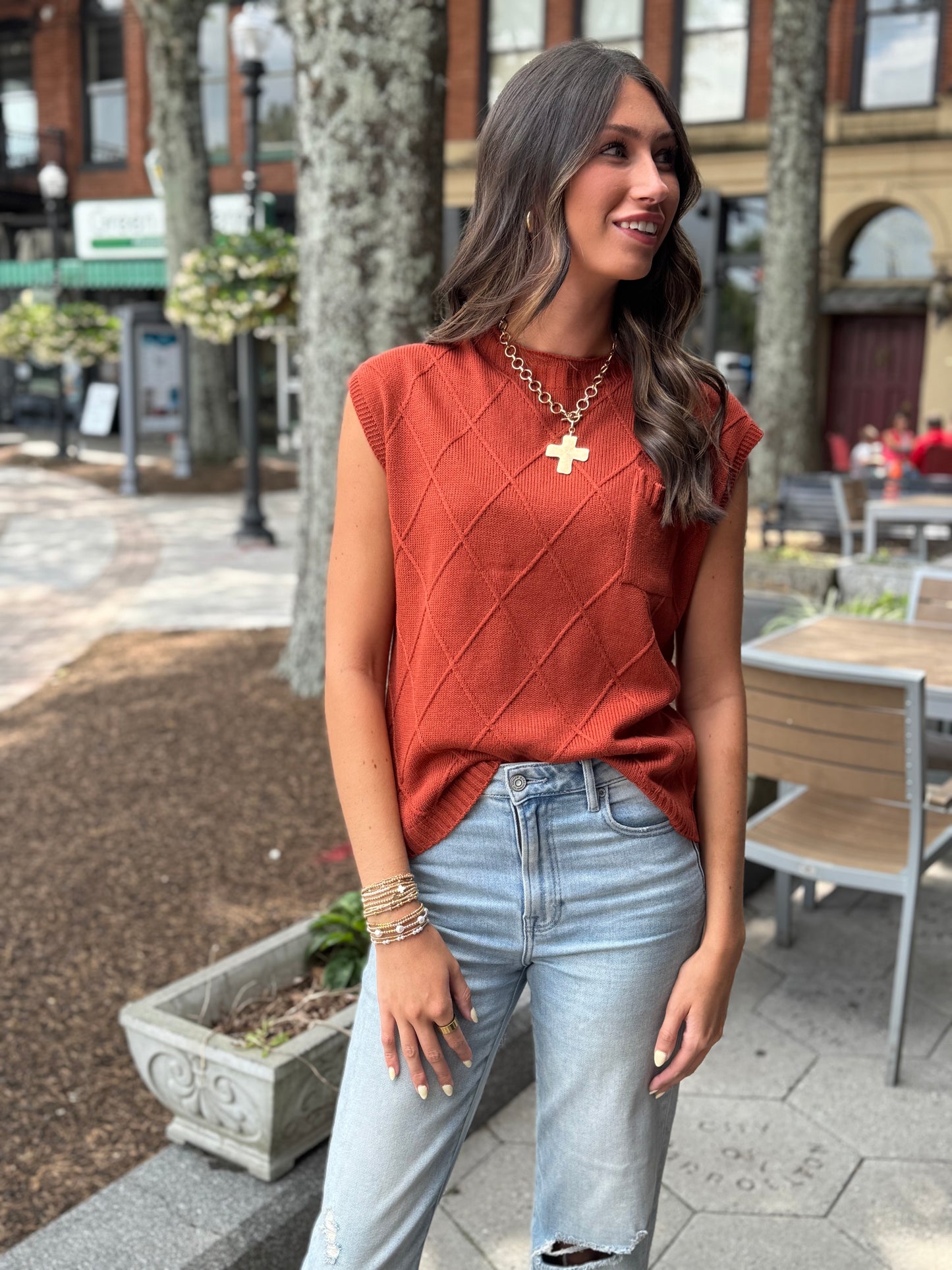 Diamond textured knit top