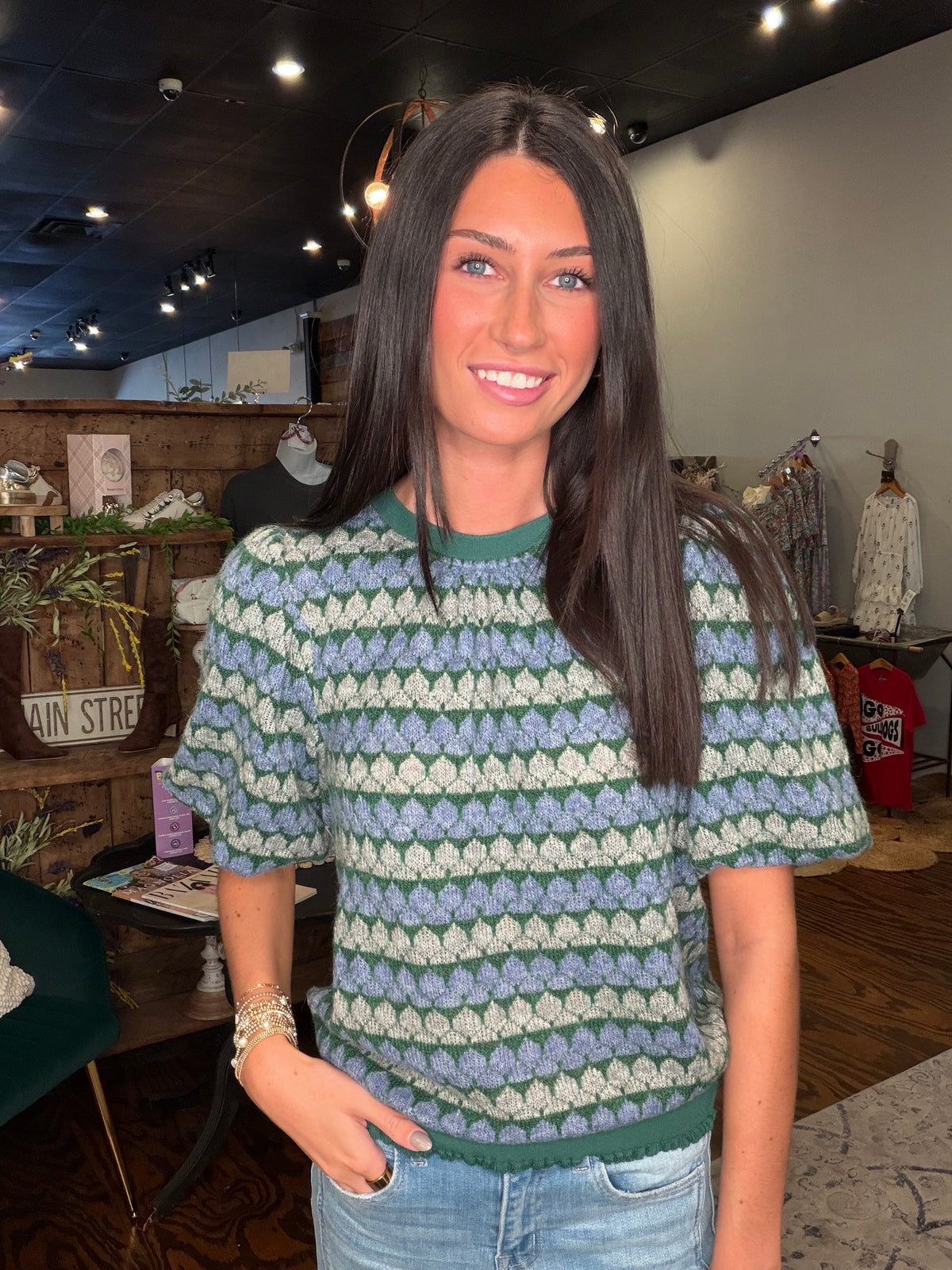 Knit band stripe top