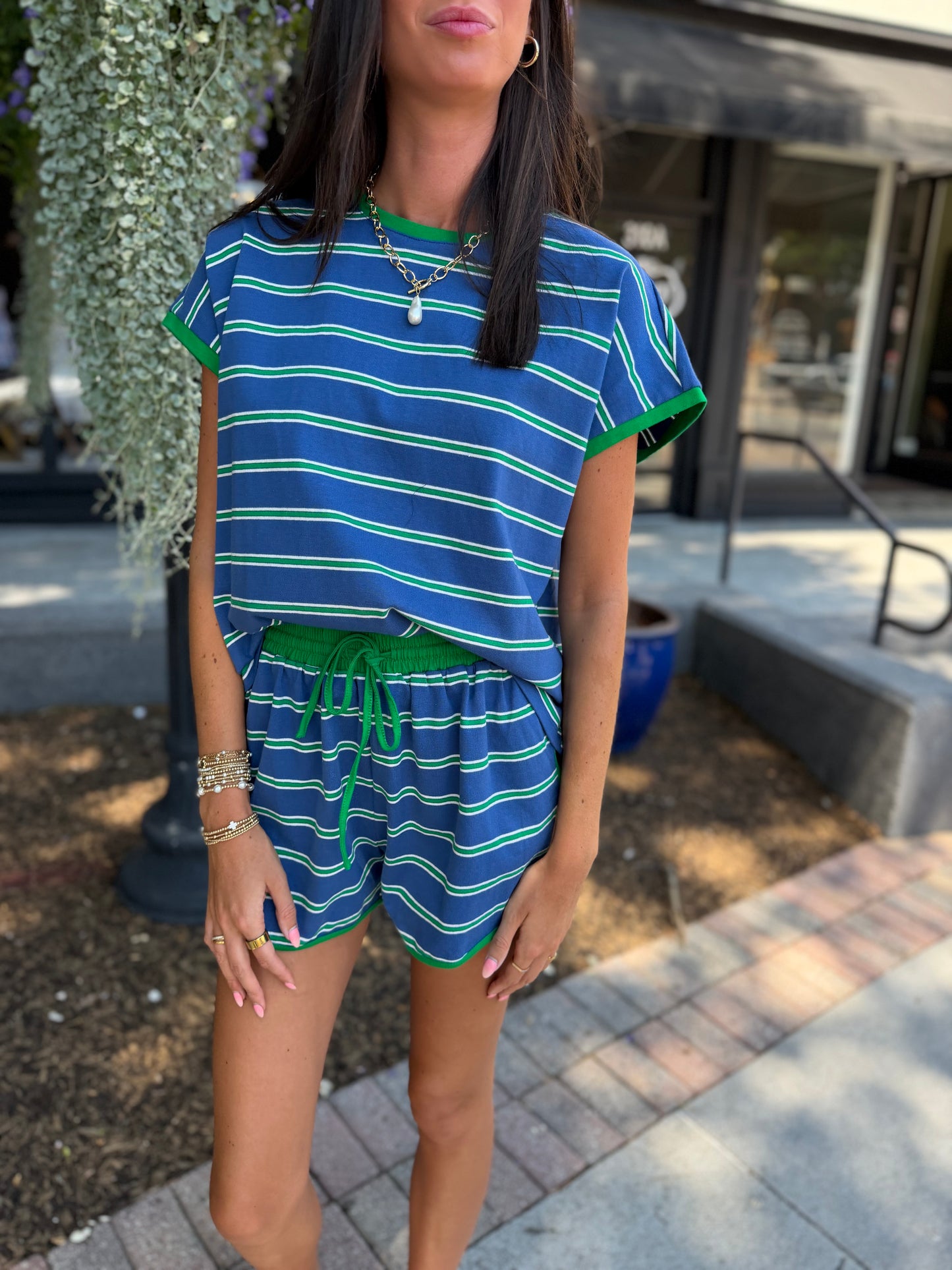 Royal/ green short set