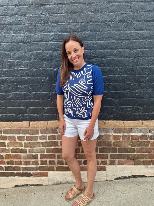 Navy abstract sweater top