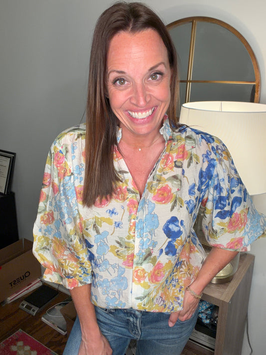 Watercolor print button up