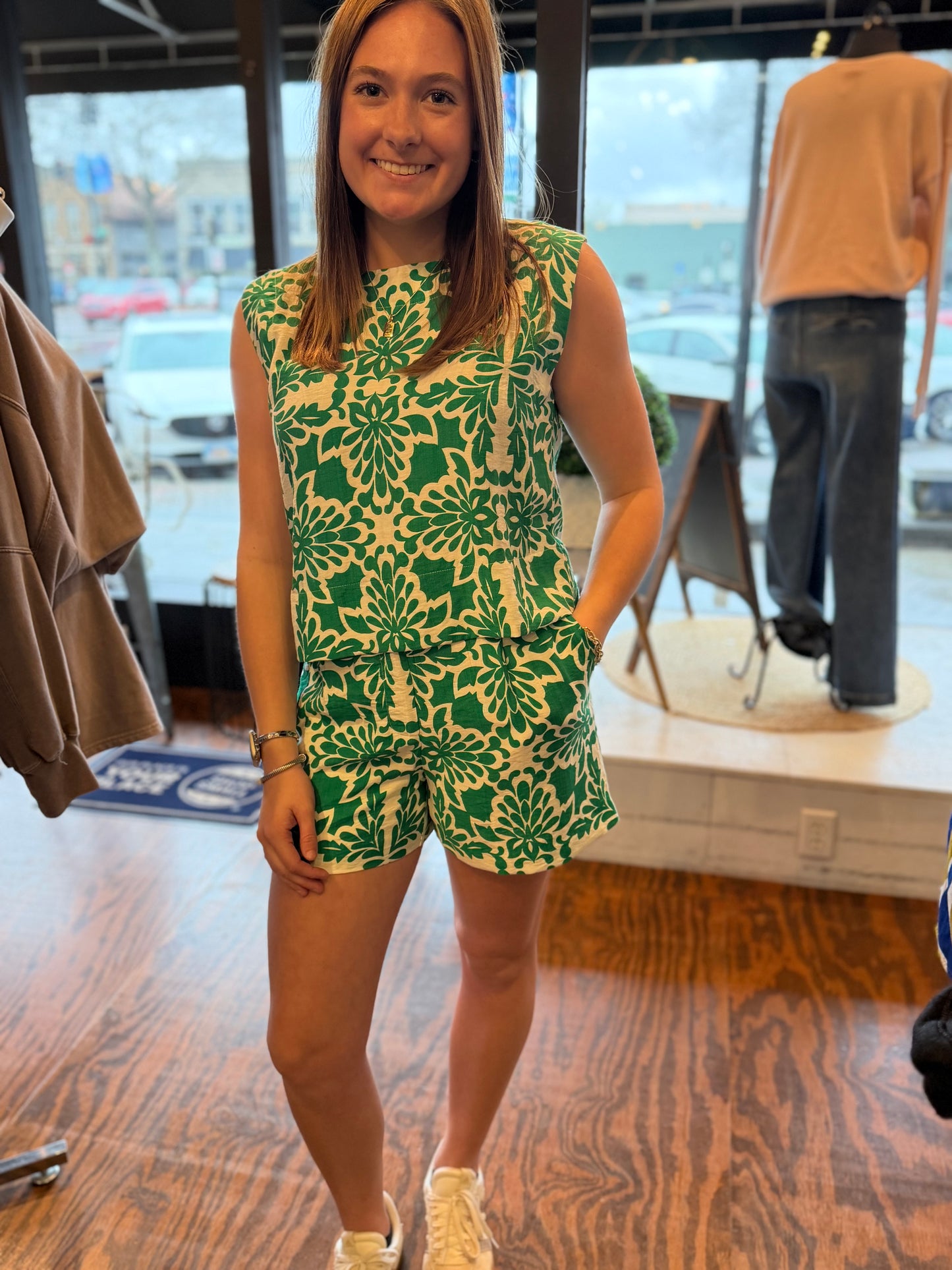 Green print shorts