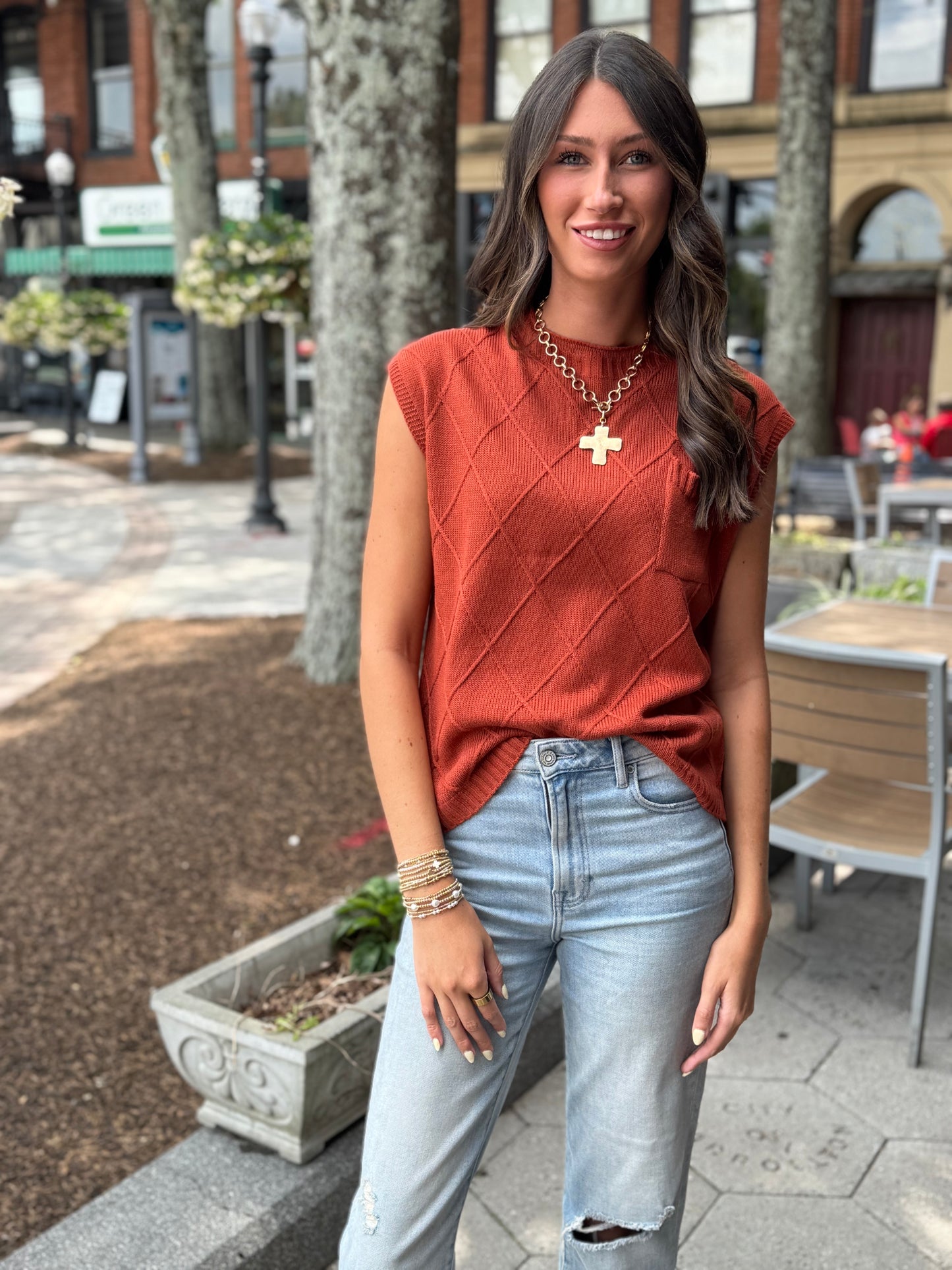 Diamond textured knit top