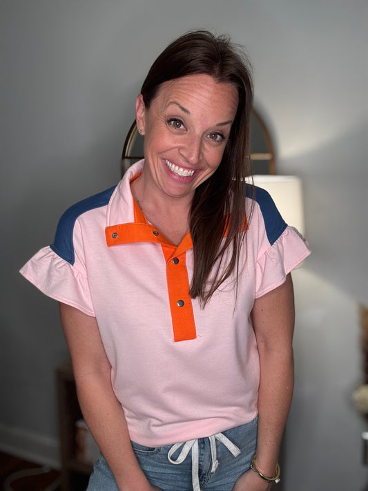 Color block collar top
