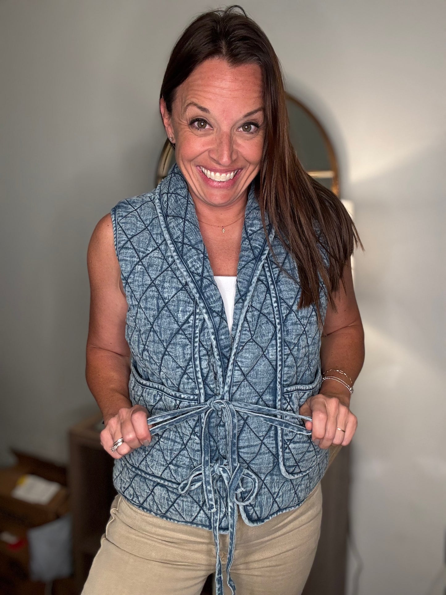 Quilted denim vest